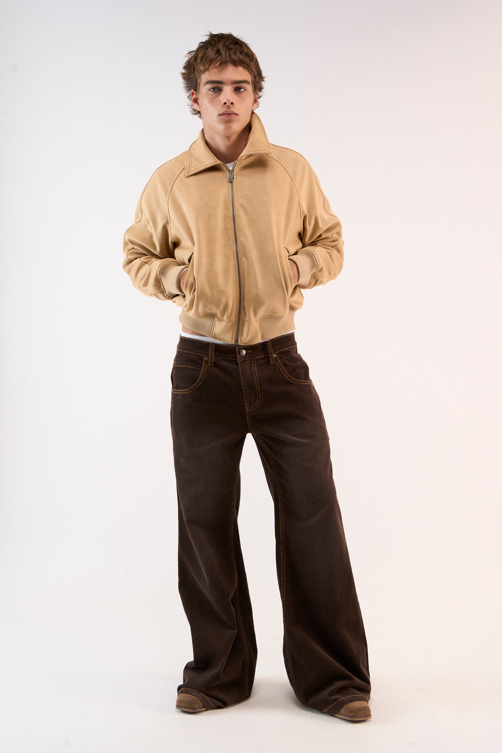 Chaqueta de ante camello crudo