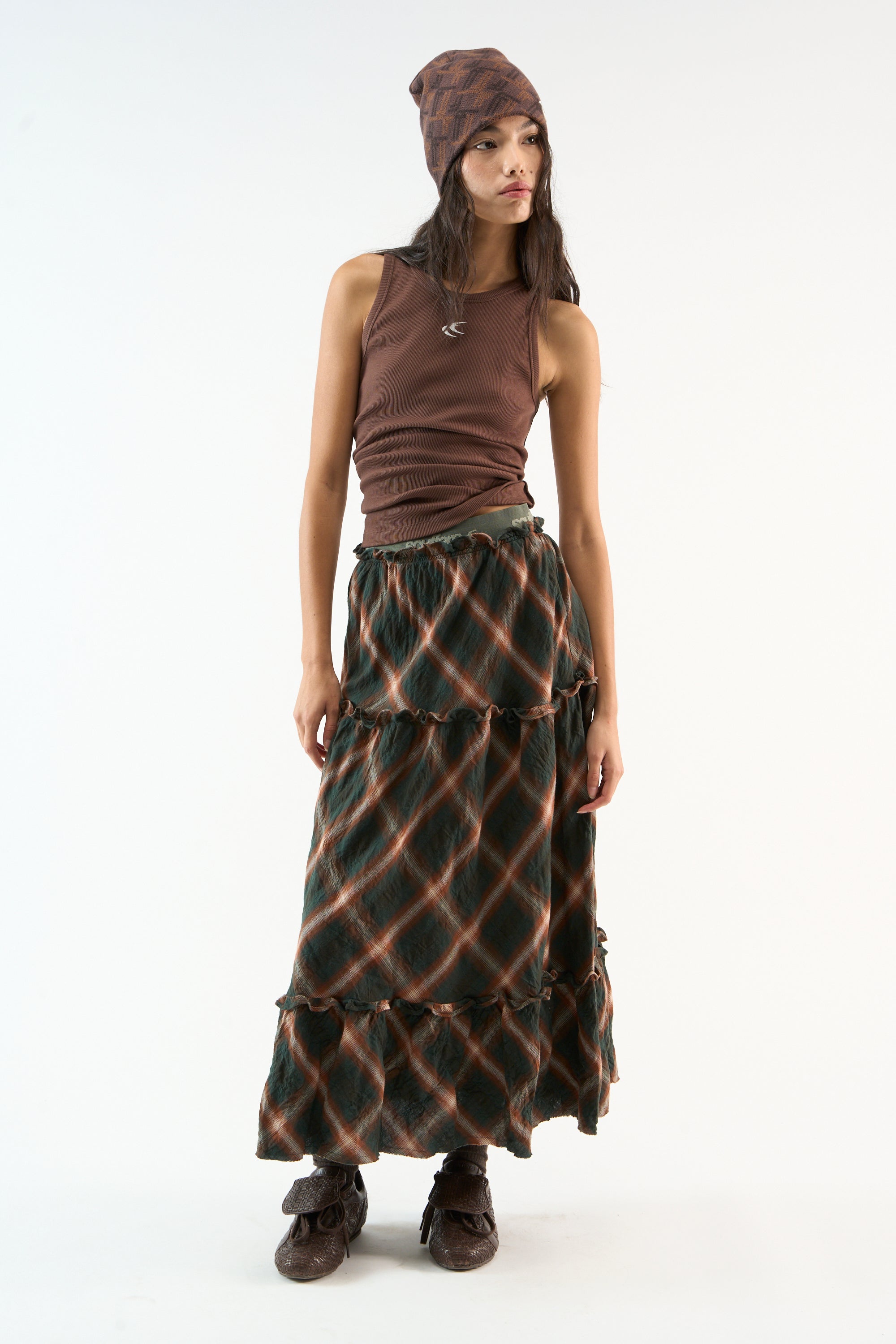 Falda midi de tartán