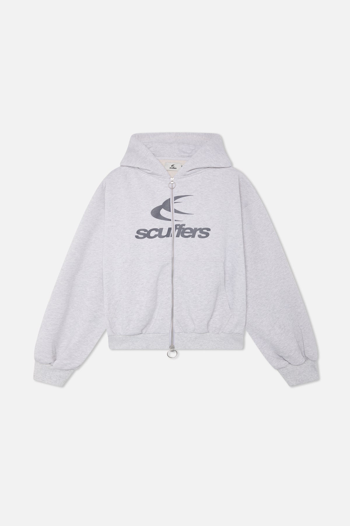 Sudadera con capucha y cremallera en gris jaspeado con logotipo