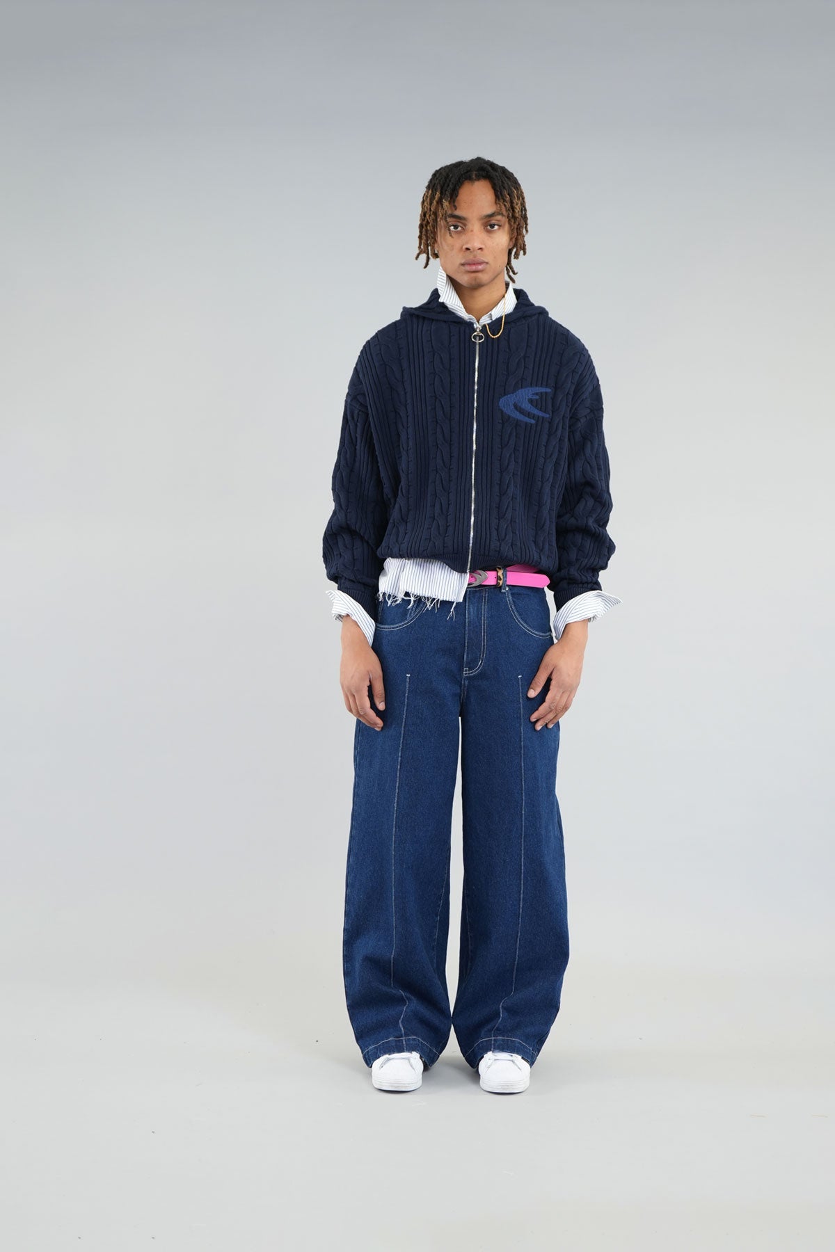 Suéter de punto con cremallera azul marino Latte